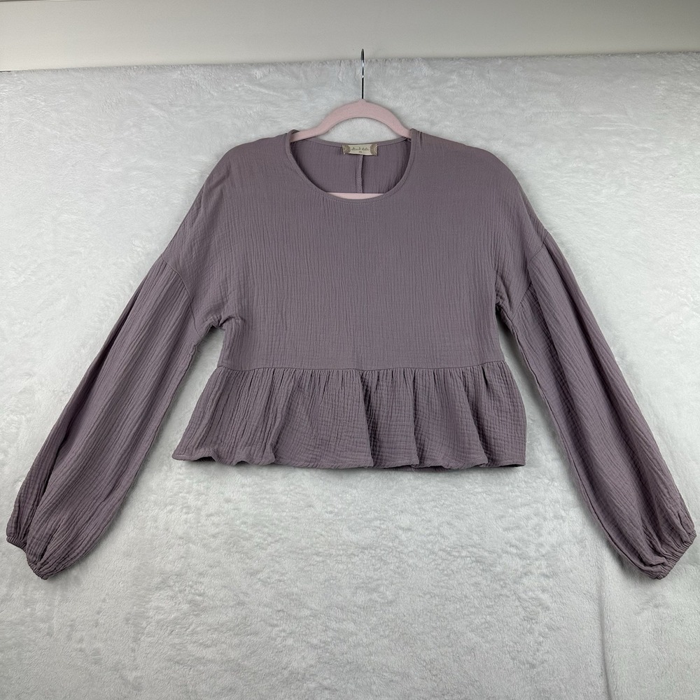 Altar'd State XS Top Dustyโ Purple Long Sleeve Cropped Gauzy Ruffle
